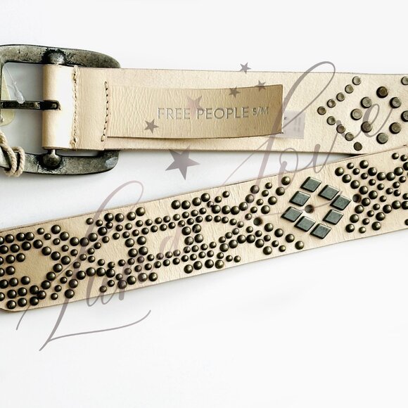 FREE PEOPLE Off The Record Stud Belt In Neutral & Silver (size S/M) NWT - Picture 4 of 7